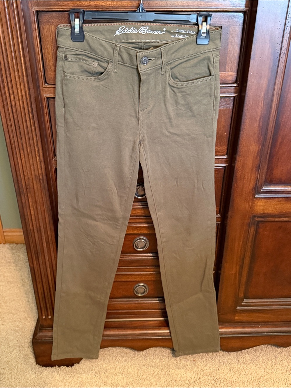 Eddie Bauer Women’s Olive Slightly Curvy Slim Straight Jeans